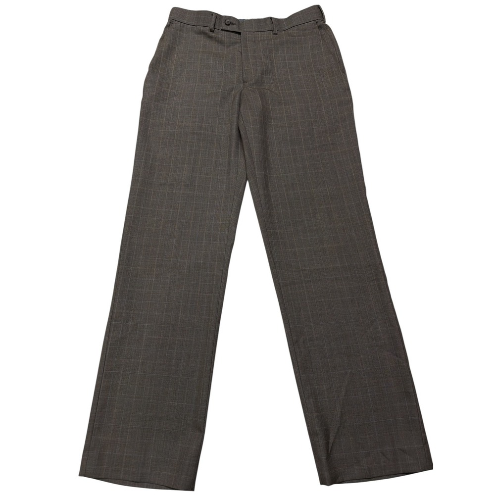 Perry Ellis Dress‎ Pants Mens 32x32 Gray Plaid Flat Front Office Career Slacks